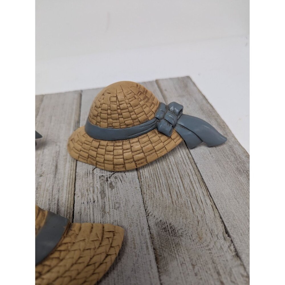 Set of 3 Ladies Hat With Blue Bows Vintage Wall Decor Burwood #2803 6"-7" MCM - Picture 4 of 11